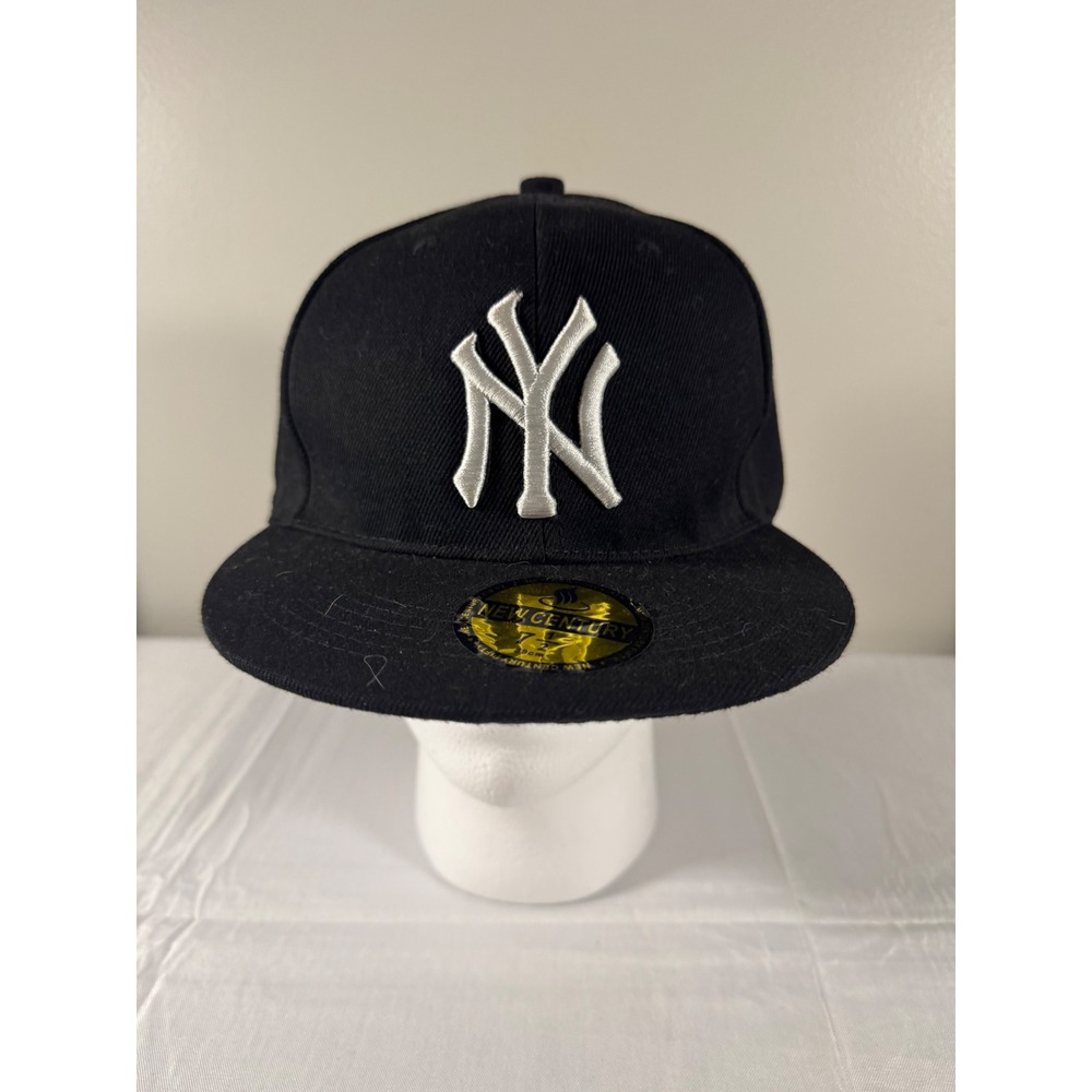 New Century New York Yankees Fitted Hat Black White NY Logo Cap Size 7 1/2